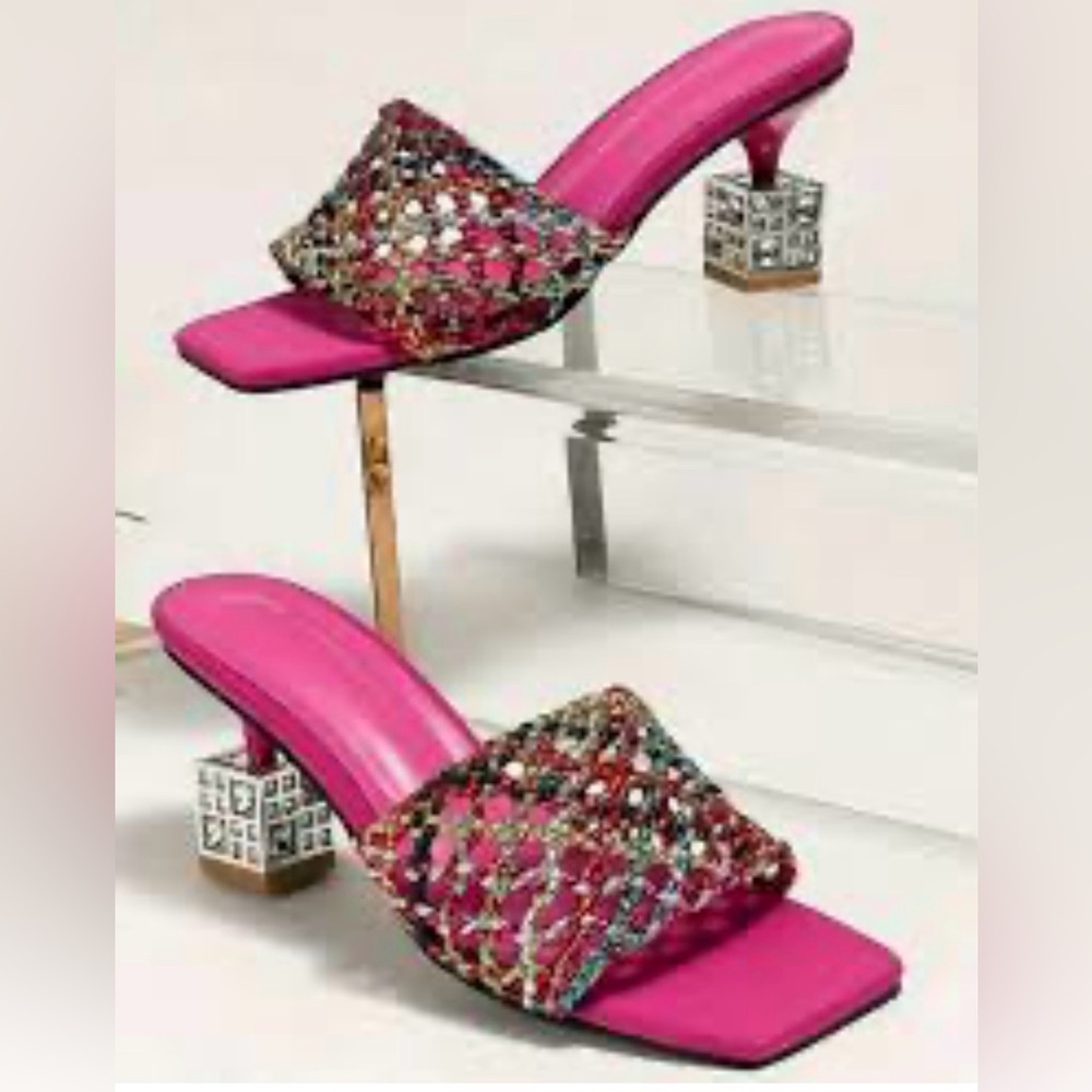 SHEIN Pink Beaded Heeled Sandals (US 7)